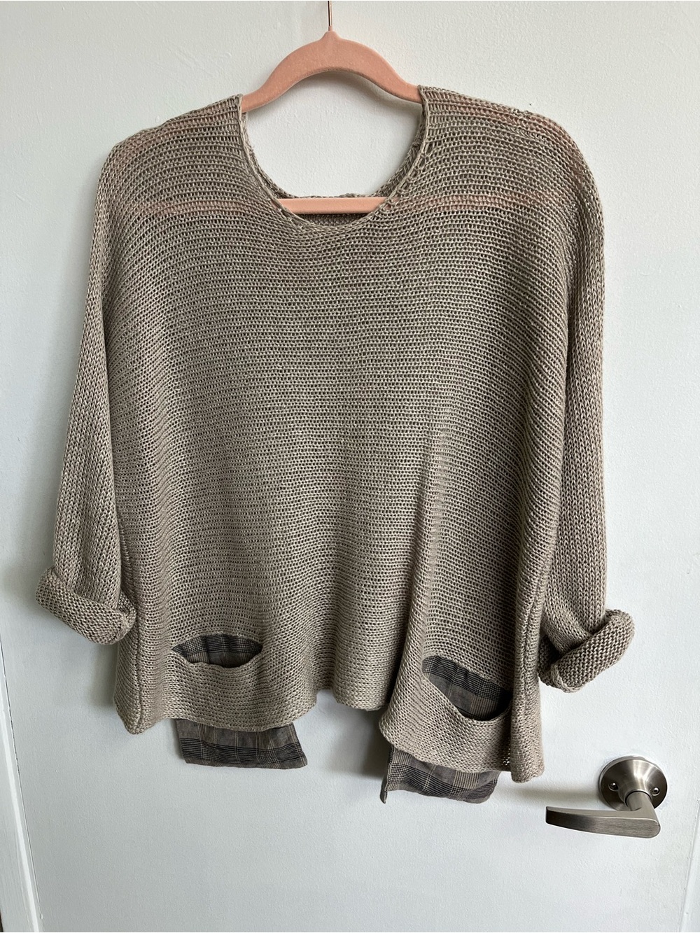 Grizas Taupe Open-Knit Crewneck Sweater